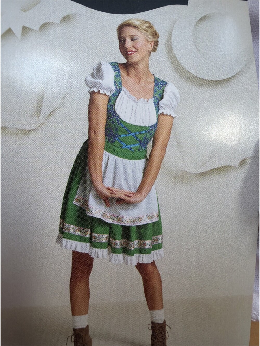 Women Small Oktoberfest Dirndl Costume Green Bavarian Beer Maid Dress W/ Apron
